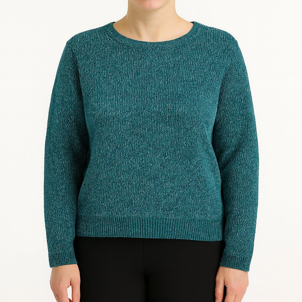 🩵 Serpentine Teal Chenille Knit Sweater – Women’s Size Large